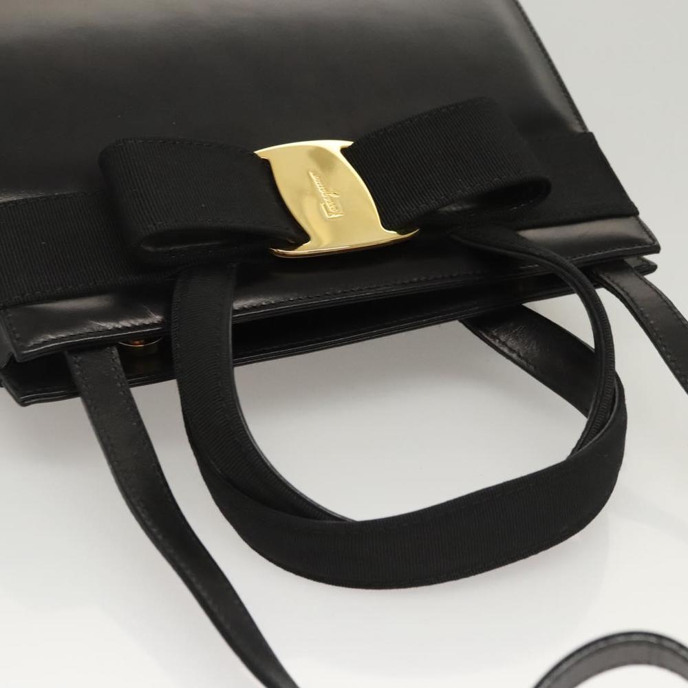 Salvatore Ferragamo Vala Hand Bag Leather 2way Black Gold Auth gh079 - Picture 6 of 16